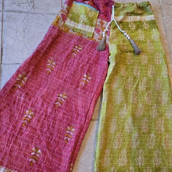 Upcycled Kantha Quilt Palazzo Pants L-XL Handmade Dont Throw It Out - Picture 4 of 5